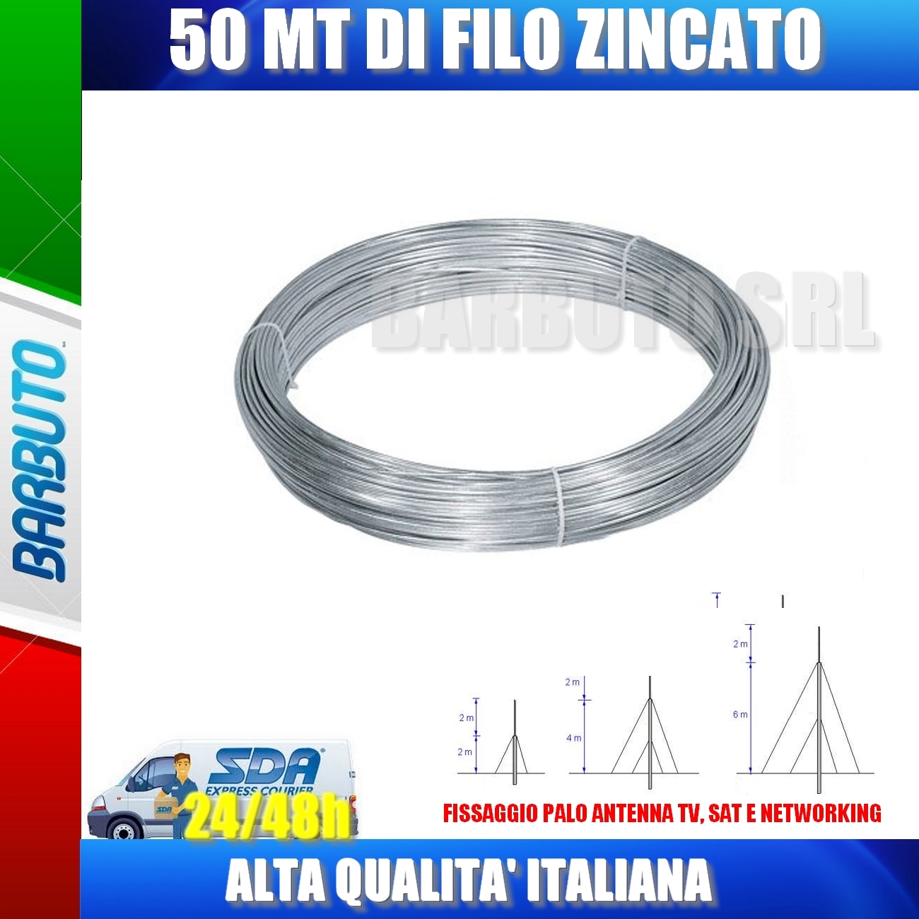 Tiranti Per Antenna Filo Zincato 1 2 Mm 50 Mt Tiranti Ebay