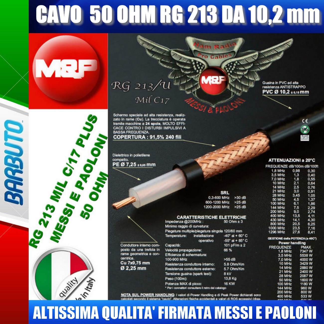 25 Mt Di Cavo Coassiale Rg213 U Mil 17 D 10 2 Mm Imp 50 Ohm Messi Paoloni Ebay